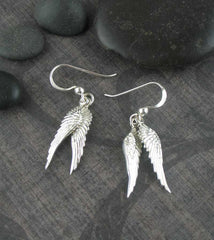Slender Angel Wing Drop Earrings Hook Dangle Sterling Silver