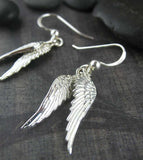 Slender Angel Wing Drop Earrings Hook Dangle Sterling Silver