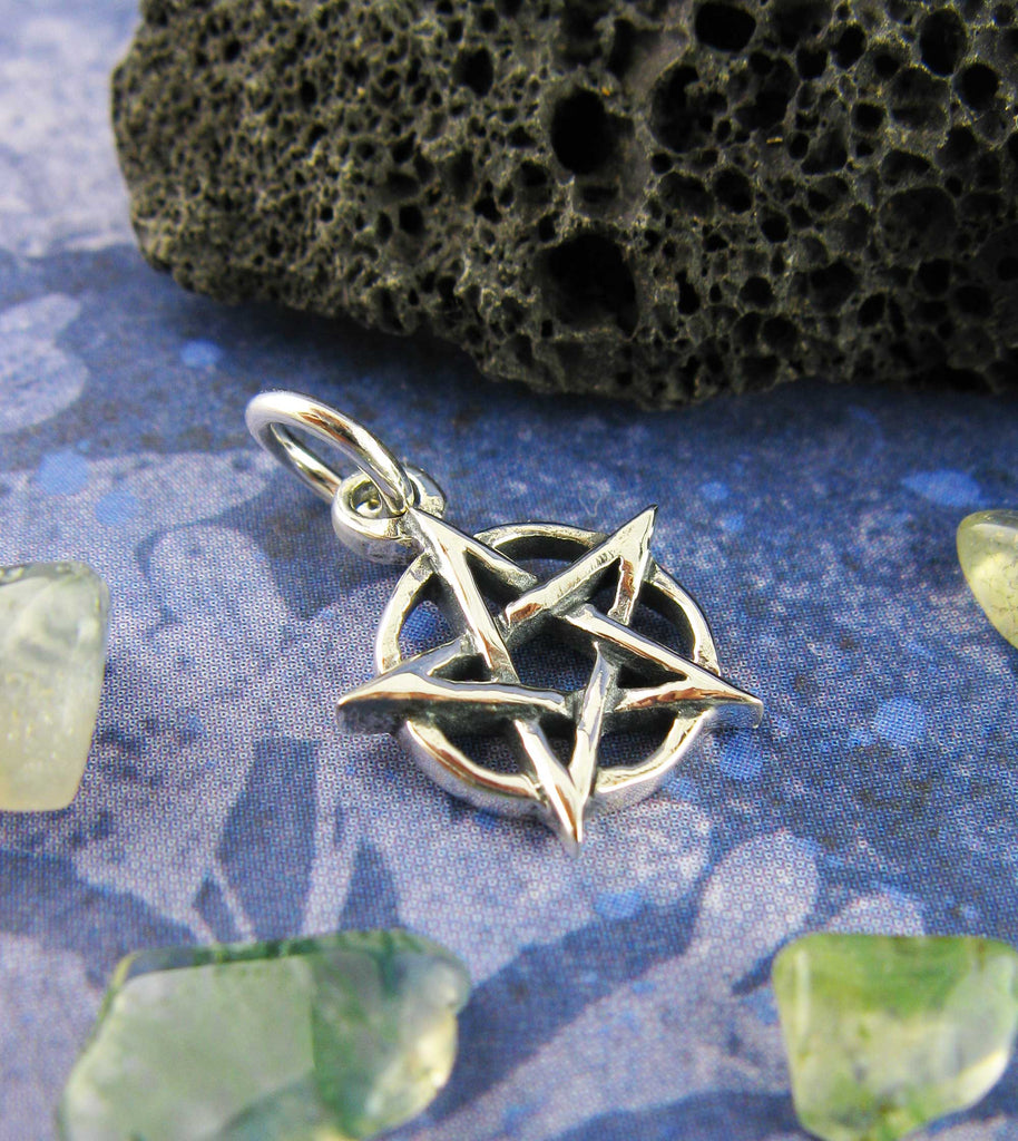 Little Pentacle Pentagram Charm Pendant Wiccan Pagan White Witch Star Witchy Jewelry Goth Gothic Accessories Fashion Alternative laying flat