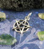 Little Pentacle Pentagram Charm Pendant Wiccan Pagan White Witch Star Witchy Jewelry Goth Gothic Accessories Fashion Alternative laying flat from bottom