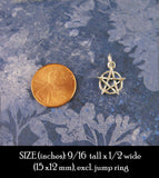 Little Pentacle Pentagram Charm Pendant Wiccan Pagan White Witch Star Witchy Jewelry Goth Gothic Accessories Fashion Alternative shown next to penny