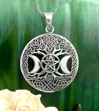 Moon Goddess Tree of Life Pentacle Necklace Mother Maiden Crone Wiccan Jewelry