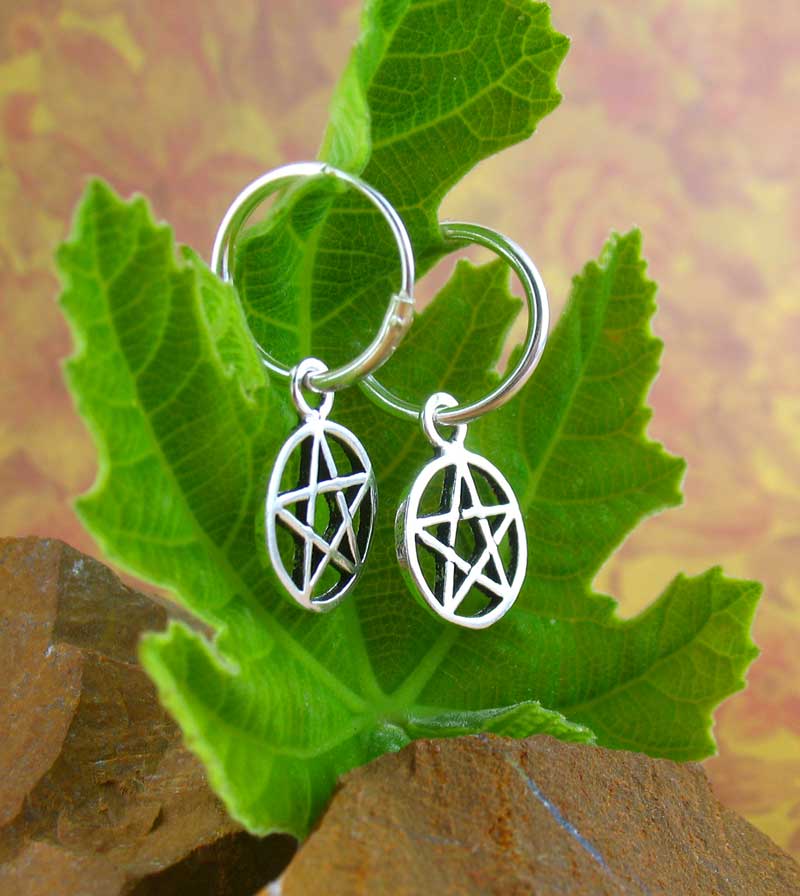 Little Pentacle Hoop Earrings Sterling Silver