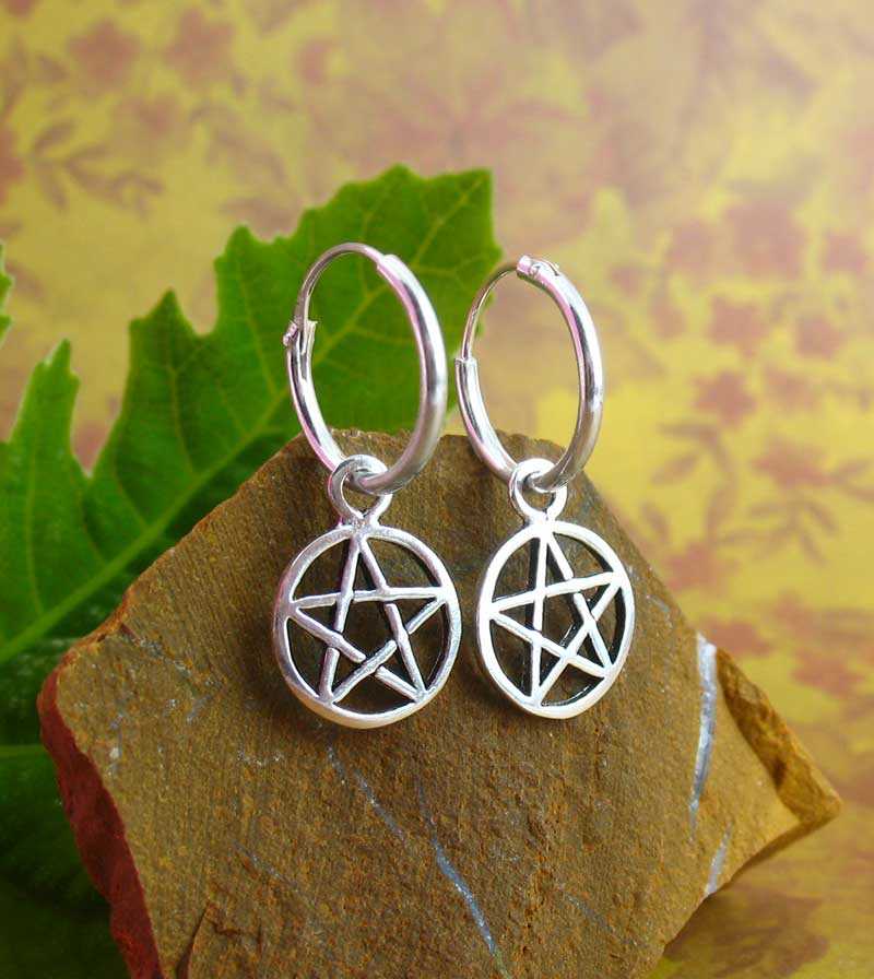 Little Pentacle Hoop Earrings Sterling Silver