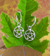 Little Pentacle Hoop Earrings Sterling Silver