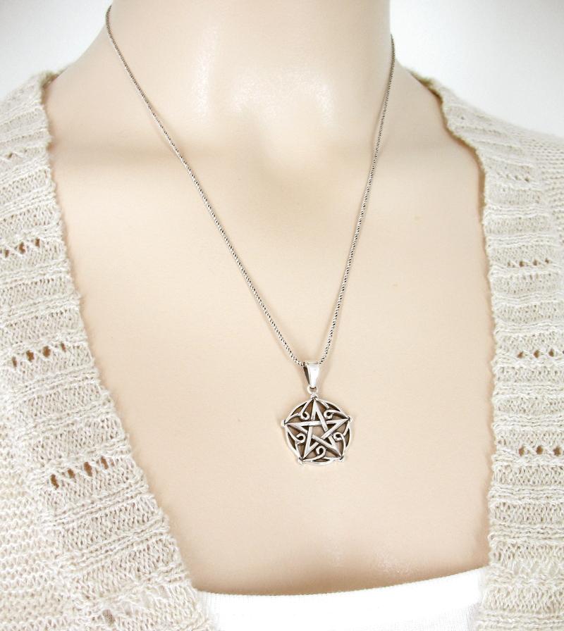 Collier Pendentif Pentagramme Arbre De Vie & Lune Celtique – Acier Inoxydable Wiccan Pagan