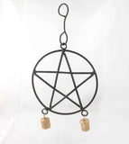 Carillon à vent pentagramme en fer noir avec 2 cloches