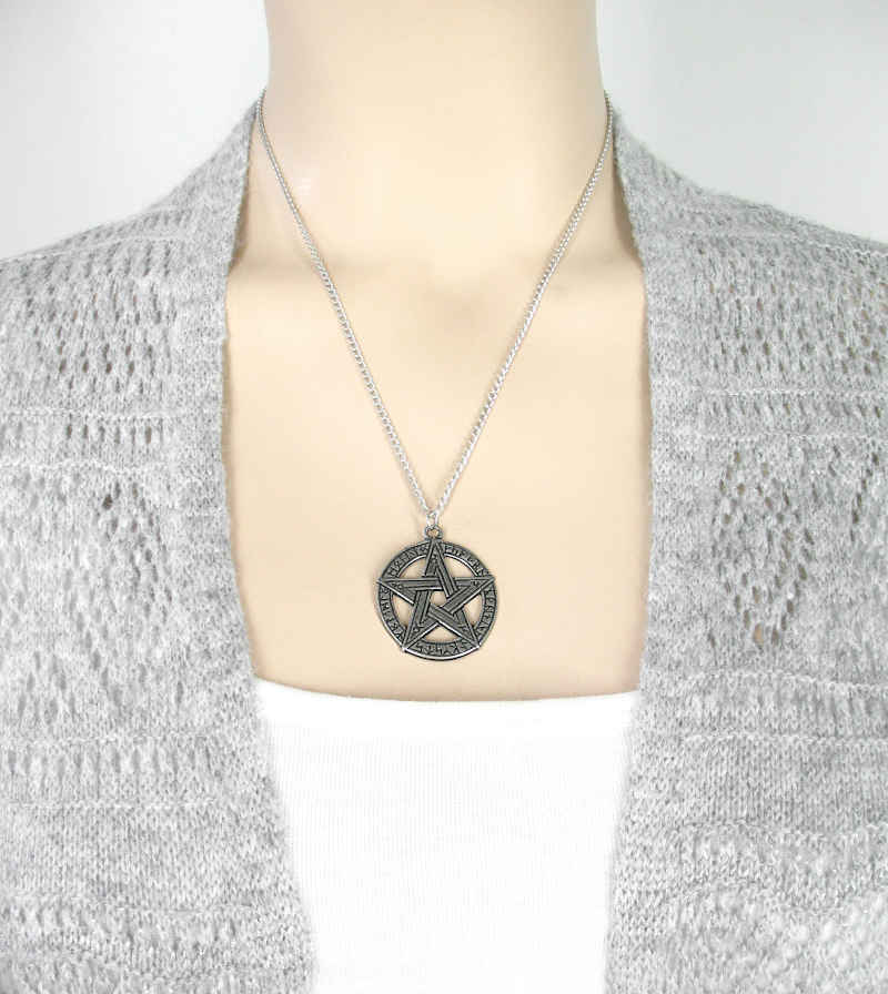 Pentacle Pendant With Runes and Alchemy Symbols in Pewter | woot & hammy