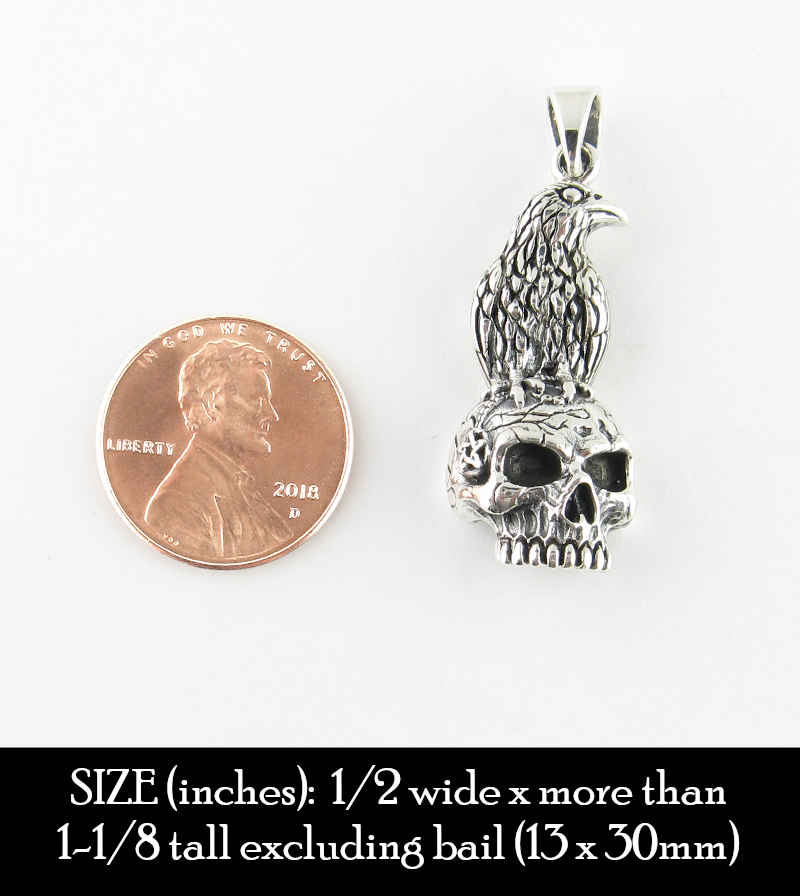 Raven Perched On Human Skull Oxidized Pendant | Woot & Hammy