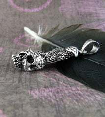 Raven Perched On Human Skull Oxidized Pendant | Woot & Hammy