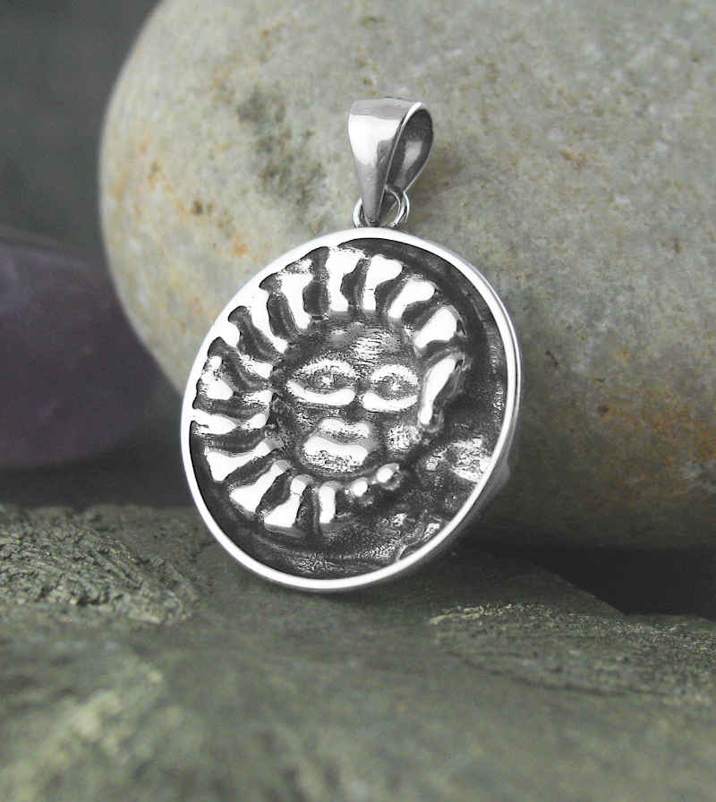 Ornate Sun and Moon Pendant, Small, Sterling Silver Oxidized
