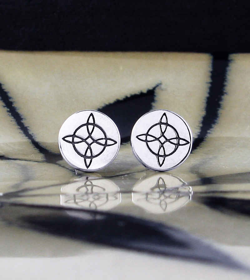 Round Witch's Knot Inscribed Stud Earrings