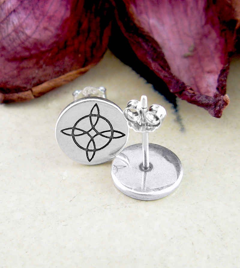 Round Witch's Knot Inscribed Stud Earrings