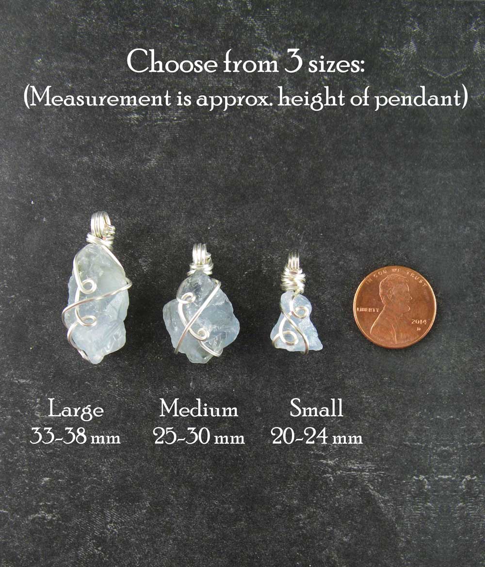 sky blue celestite pendant necklace silver plated wire wrapped protection healing stone celestine rock gem natural aqua rough gemstone 3 sizes