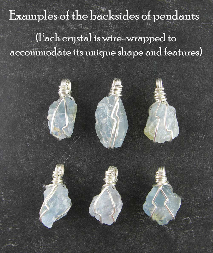 Raw Blue Celestite Crystal Pendant Necklace Silver Plated Wire