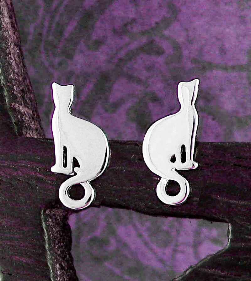 Curly-Tailed Sitting Cat Silhouette Post Earrings | woot & hammy
