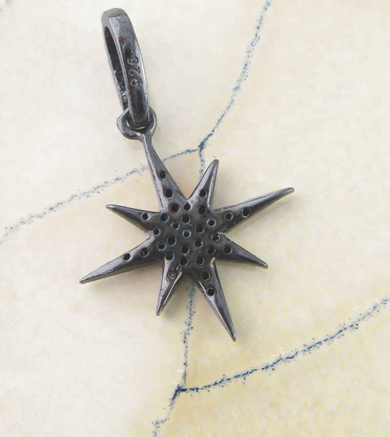 Small Black 8-Pointed Starburst With CZ Pendant | Woot & Hammy