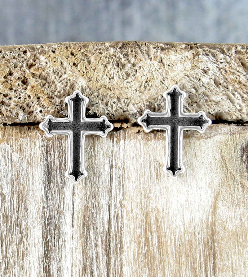 Small Black Cross Post Earrings | Woot & Hammy