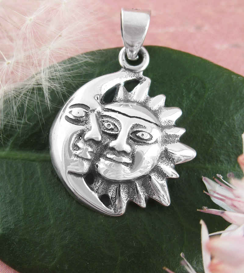Sun & Moon Celestial Pendant with Faces