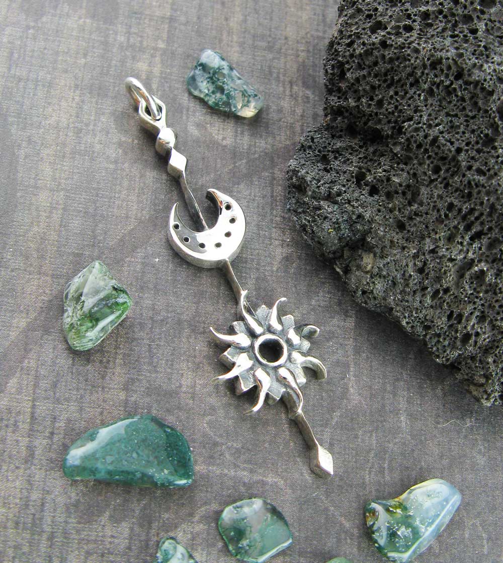 Sun & Moon Stick Pendant Necklace Celestial Jewelry Delicate Dainty Oxidized Antiqued Unique Long