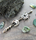 Sun & Moon Stick Pendant Necklace Celestial Jewelry Delicate Dainty Oxidized Antiqued Unique Long
