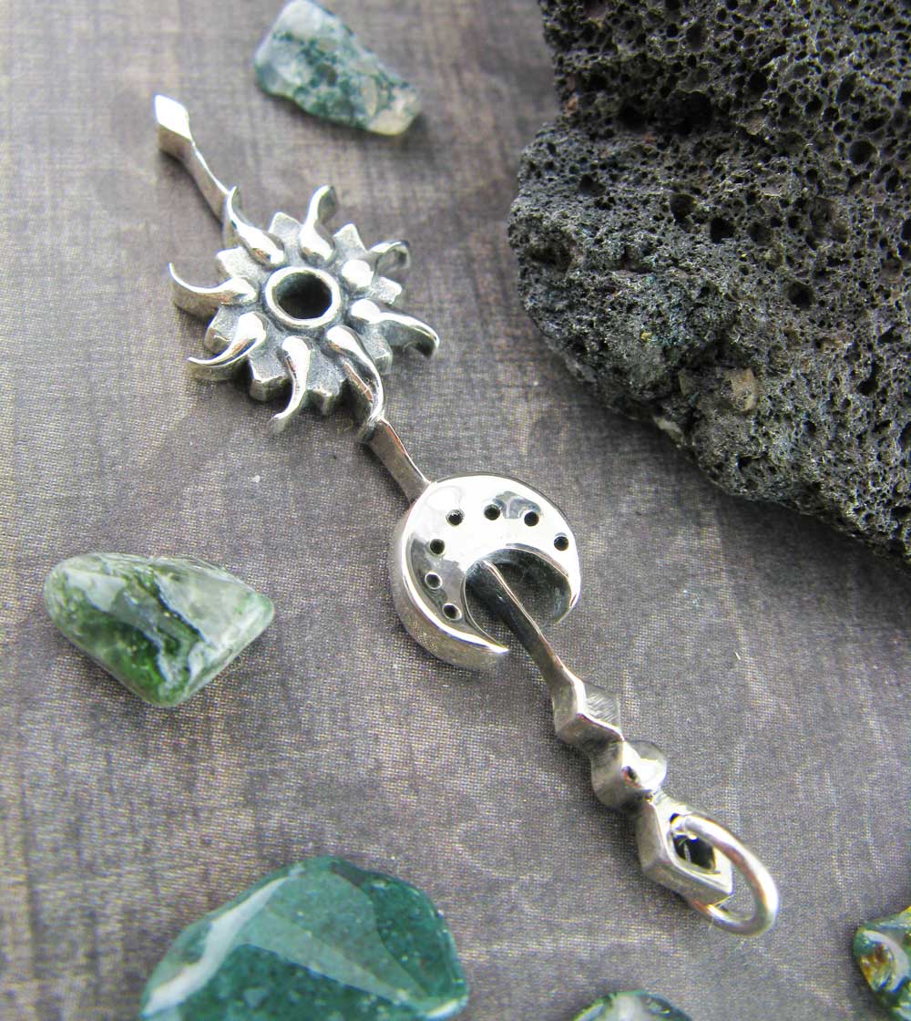 Sun & Moon Stick Pendant Necklace Celestial Jewelry Delicate Dainty Oxidized Antiqued Unique Long