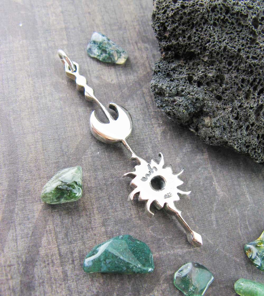 Sun & Moon Stick Pendant Necklace Celestial Jewelry Delicate Dainty Oxidized Antiqued Unique Long