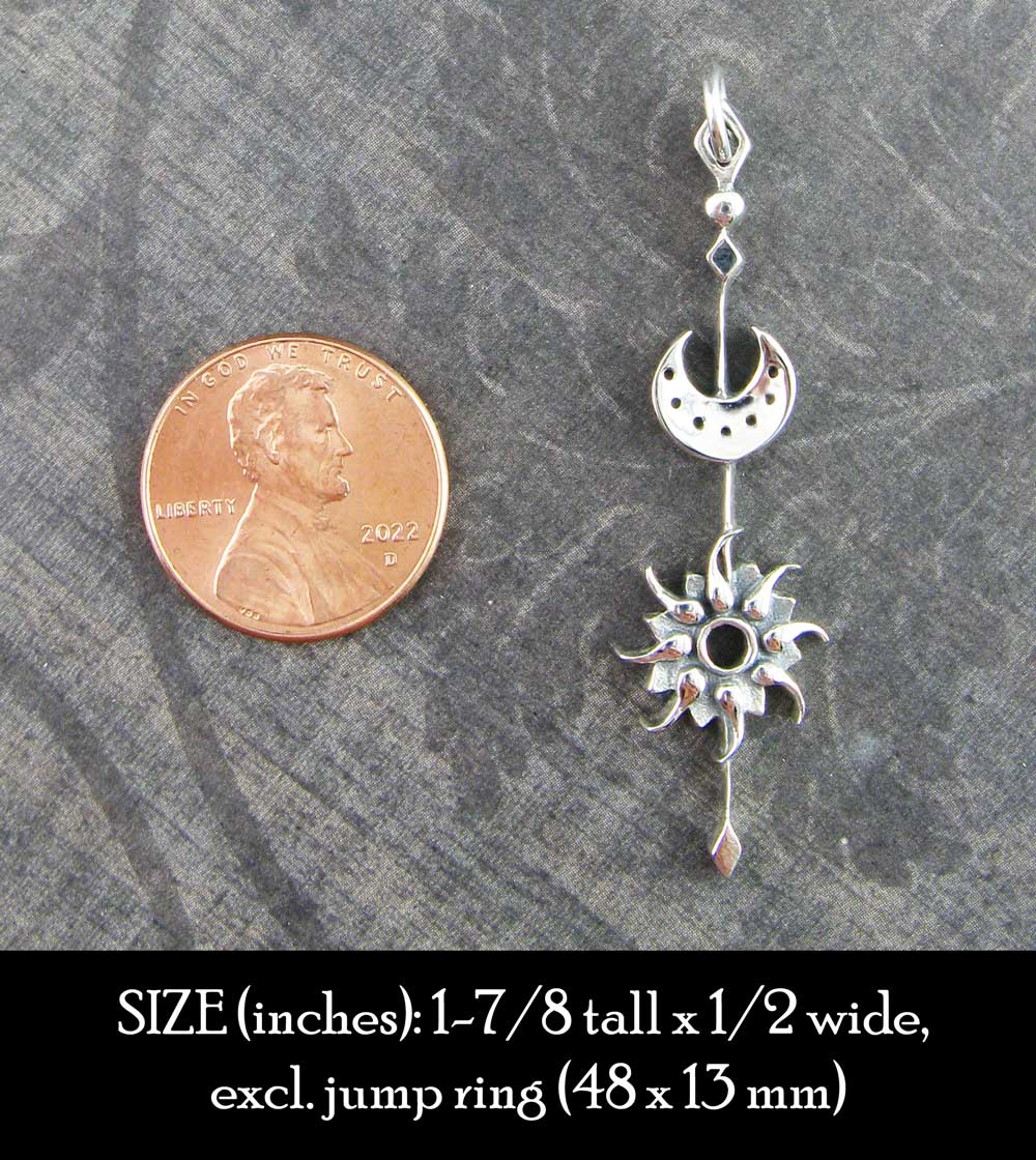 Sun & Moon Stick Pendant Necklace Celestial Jewelry Delicate Dainty Oxidized Antiqued Unique Long