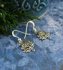 Thistle Flower Celtic Knot Dangle Hook Earrings Sterling Silver