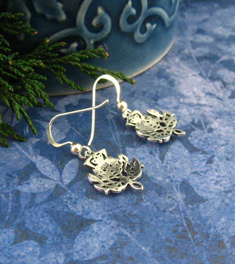 Thistle Flower Celtic Knot Dangle Hook Earrings Sterling Silver