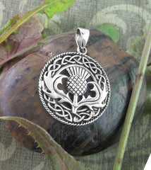 Thistle Framed In Round Celtic Knot Border Oxidized Pendant | Woot & Hammy