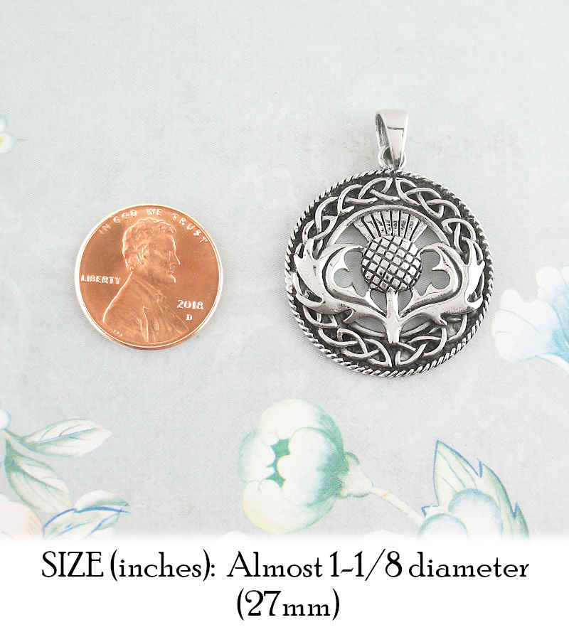 Thistle Framed In Round Celtic Knot Border Oxidized Pendant | Woot & Hammy