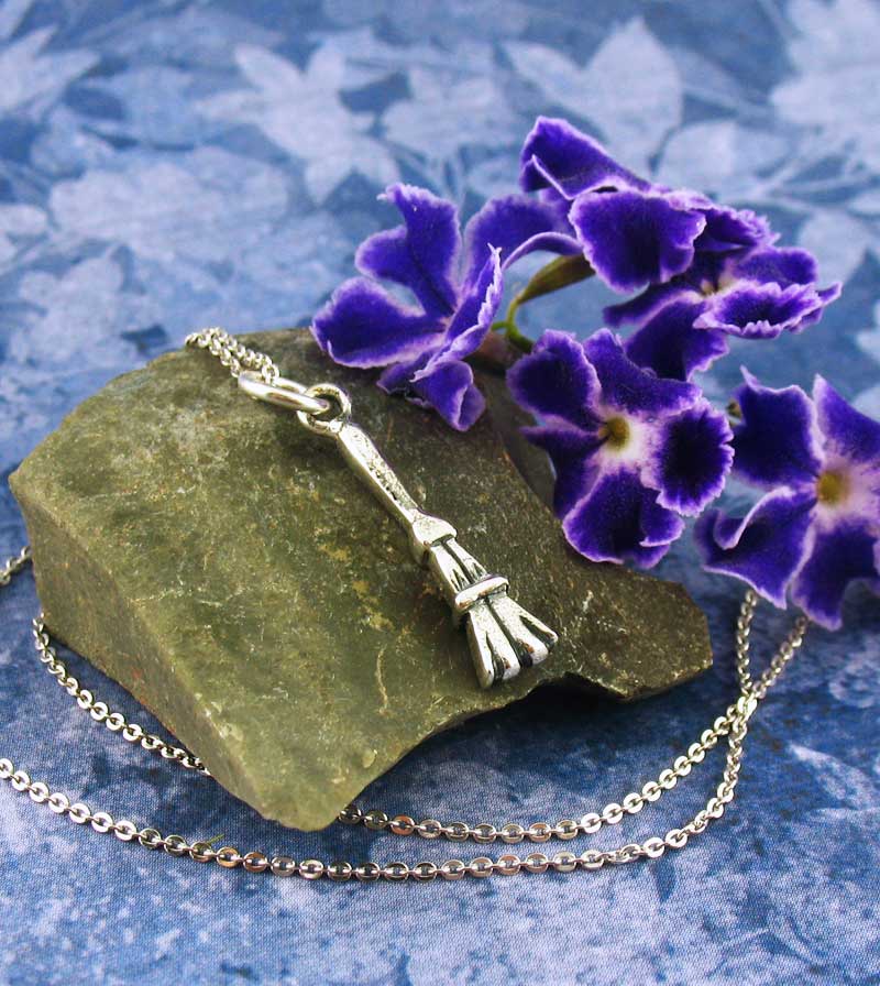 Tiny Witch's Broom Besom Pendant Sterling Silver