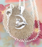 Tiny Hare Leaping Through Crescent Moon Pendant | Woot & Hammy