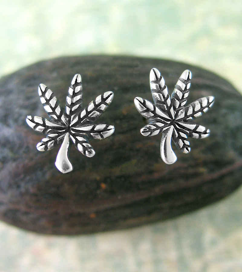 Tiny Marijuana Cannabis Pot Leaf Post Earrings | Woot & Hammy