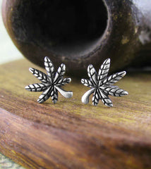 Tiny Marijuana Cannabis Pot Leaf Post Earrings | Woot & Hammy