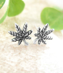 Tiny Marijuana Cannabis Pot Leaf Post Earrings | Woot & Hammy