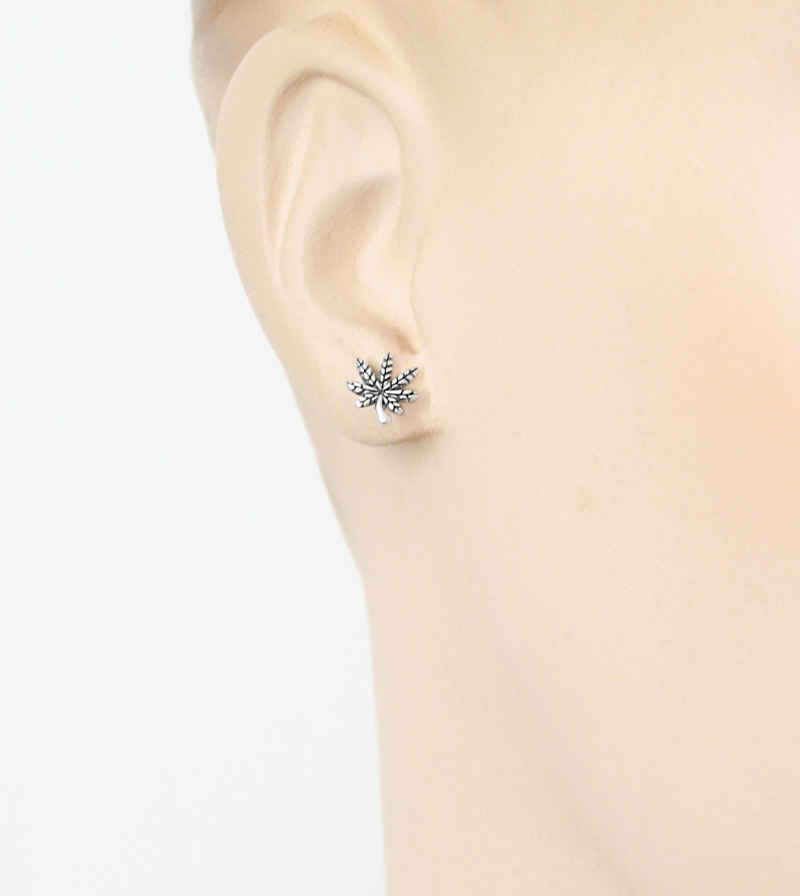 Tiny Marijuana Cannabis Pot Leaf Post Earrings | Woot & Hammy