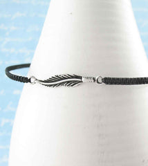 Tiny Sideways Feather Adjustable Slipknot Bracelet   | Woot & Hammy