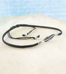 Tiny Sideways Feather Adjustable Slipknot Bracelet   | Woot & Hammy