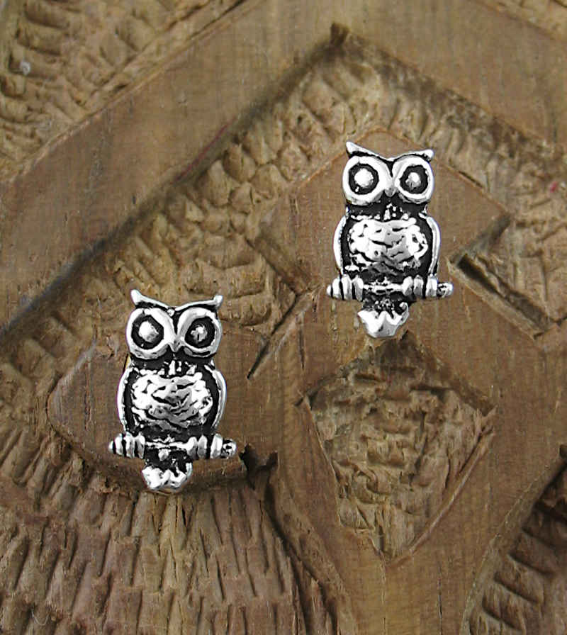 Tiny Oxidized Owl Post Earrings | woot & hammy
