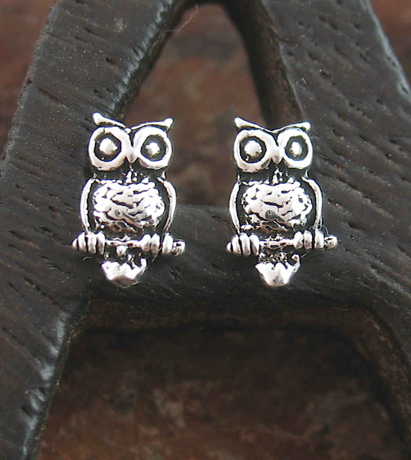 Tiny Oxidized Owl Post Earrings | woot & hammy