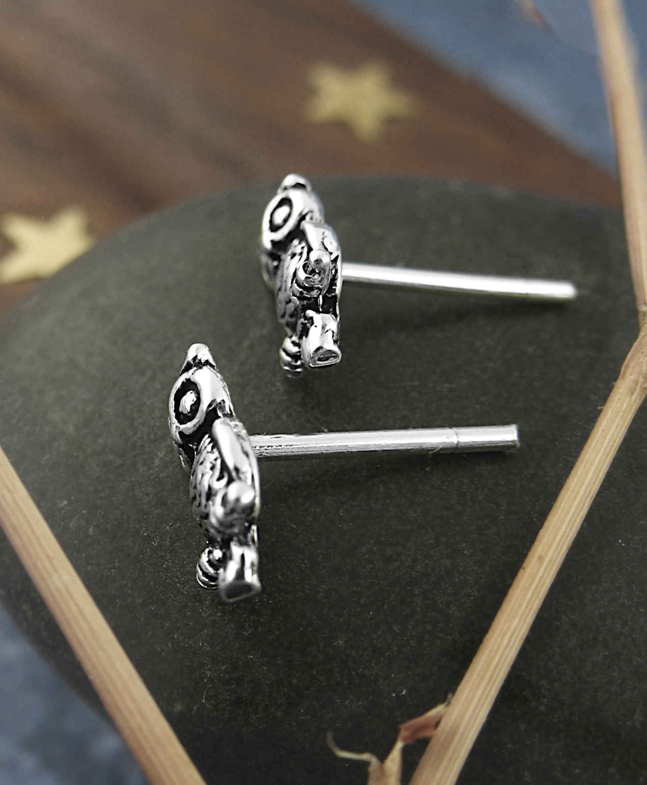 Tiny Oxidized Owl Post Earrings | woot & hammy