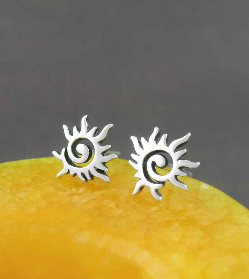 Tiny Tribal Spiral Sun Post Earrings | woot & hammy