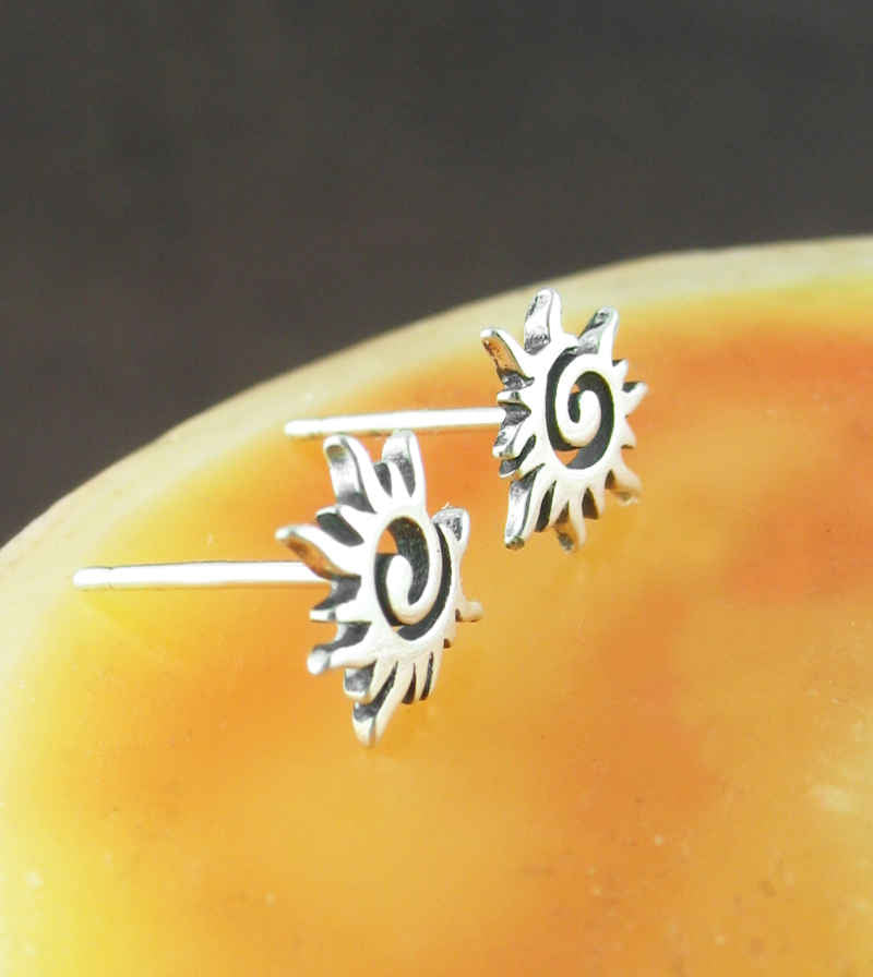 Tiny Tribal Spiral Sun Post Earrings | woot & hammy