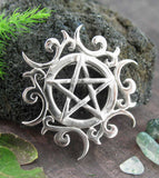 Tribal Sun Pentacle Necklace Pentagram Pendant Wiccan Wicca Star Pagan Witchcraft White Witch Witchy Jewelry Amulet Gothic with fern and pumice rock