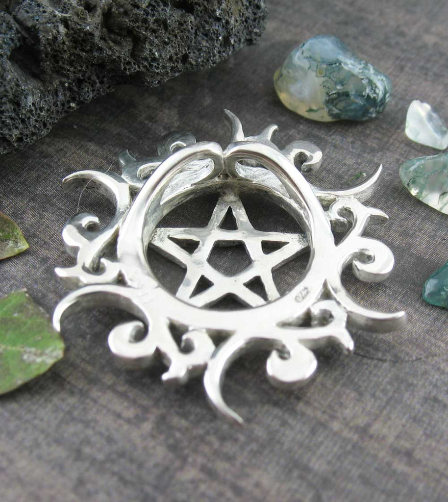 Tribal Sun Pentacle Necklace Pentagram Pendant Wiccan Wicca Star Pagan Witchcraft White Witch Witchy Jewelry Amulet Gothic view of bail