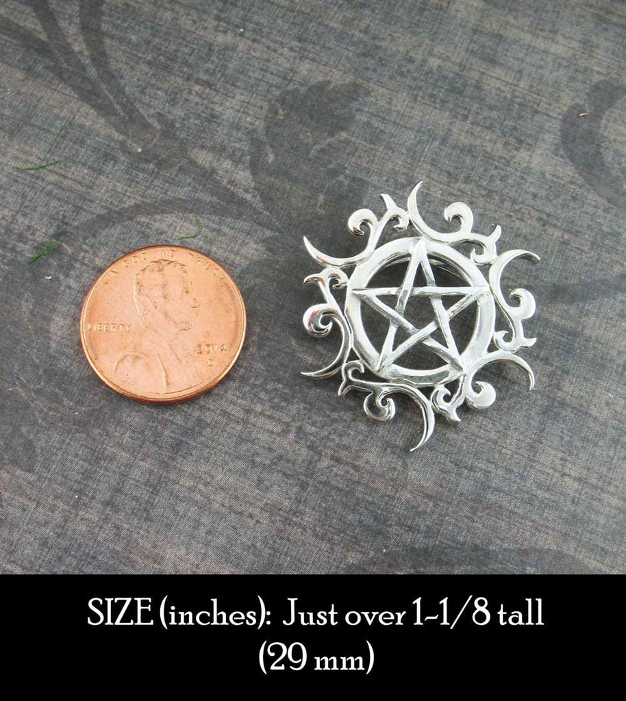 Tribal Sun Pentacle Necklace Pentagram Pendant Wiccan Wicca Star Pagan Witchcraft White Witch Witchy Jewelry Amulet Gothic next to penny