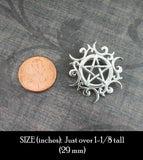Tribal Sun Pentacle Necklace Pentagram Pendant Wiccan Wicca Star Pagan Witchcraft White Witch Witchy Jewelry Amulet Gothic next to penny