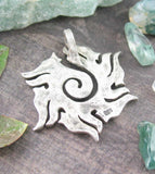 Tribal Sun Spiral Pendant Necklace Wiccan Pagan Witchy Mystical Alternative Gothic Goth Occult Jewelry Fine Silver view of backside